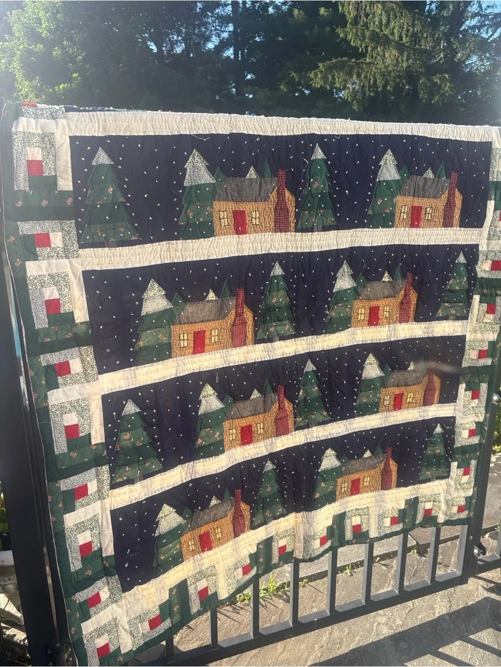 Hand stitched  Winter Cabin Quilt